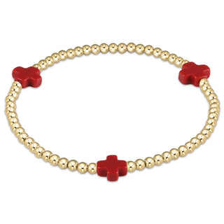 Signature Cross 3mm Gold Bracelet - Red