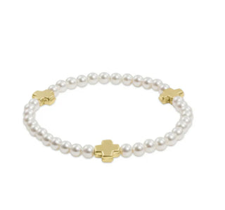 Signature Cross Pearl Pattern 4mm Bead Bracelet Gold by enewton