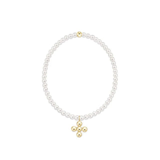 Classic Pearl 3MM Bracelet - Signature Cross 4MM Beaded Gold Charm