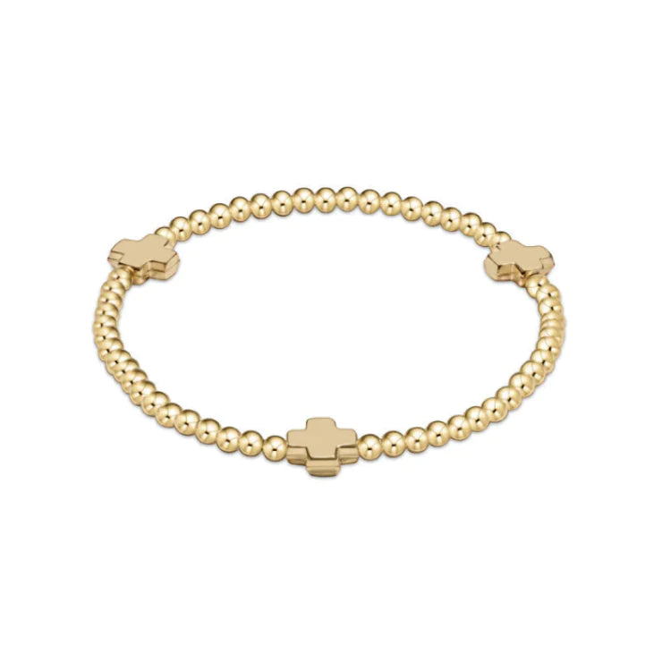 Signature Cross Gold Pattern 3MM Bead Bracelet - Gold