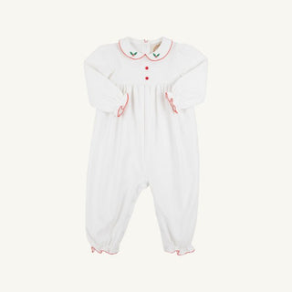 The Beaufort Bonnet Company - LS Britt Romper - White w/ Holly