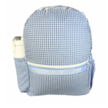 Blue Gingham Large Backpack with Pockets (Personalization Included)