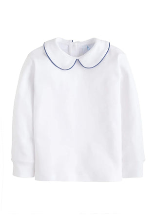 Little English Piped Peter Pan Shirt - Gray Blue - J.A. Whitney