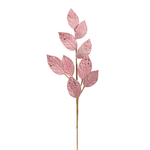 26" Pink Beaded Tip Leaf Spray