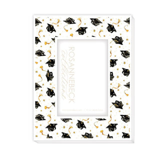 4X6 Graduation Frame - White w/ Caps and Stars - J.A. Whitney