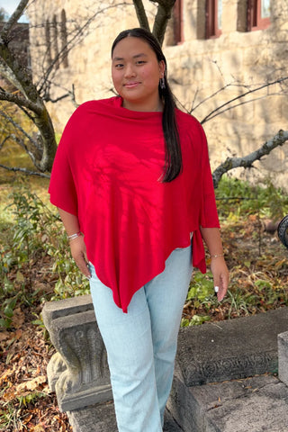 Bamboo Poncho - Tomato Red