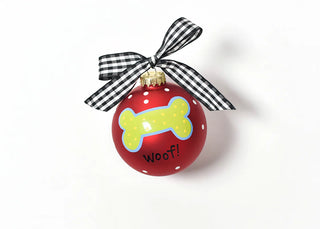 Woof Dog Bone Glass Ornament - Personalization Included