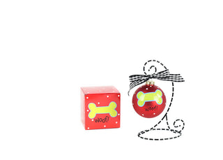 Woof Dog Bone Glass Ornament - Personalization Included