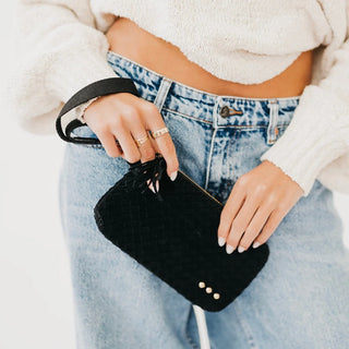 Suede Emma Woven Clutch Wristlet - Black