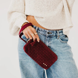 Suede Emma Woven Clutch Wristlet - Burgundy