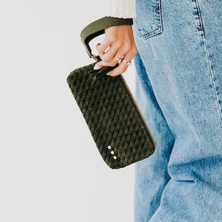 Suede Emma Woven Clutch Wristlet - Olive