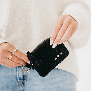 Suede Paris Card Wallet - Black