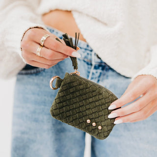 Suede Paris Card Wallet - Olive