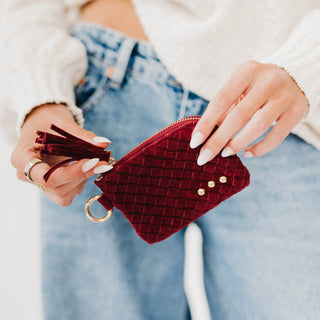 Suede Paris Card Wallet - Burgundy