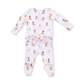 Bestie Dogs Pink - 2 Way Ruffle Back Zipper Footie