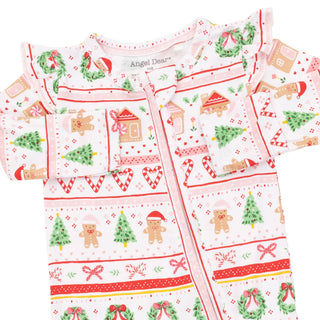 Gingerbread Fair Isle Pink - 2 Way Ruffle Back Zipper Footie