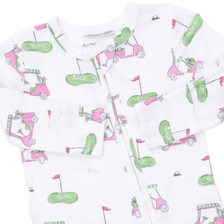 Golf Carts Pink - 2 Way Ruffle Back Zipper Footie