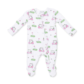 Golf Carts Pink - 2 Way Ruffle Back Zipper Footie