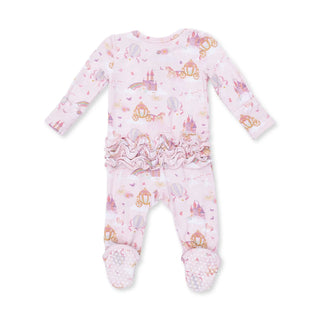 Princess Unicorns & Castle - 2 Way Ruffle Back Zipper Footie