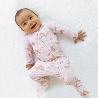 Princess Unicorns & Castle - 2 Way Ruffle Back Zipper Footie