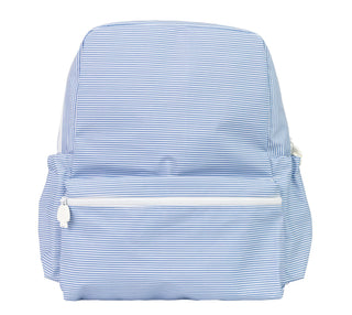 Large backpack with blue and white stripe pattern by Apple of My Isla