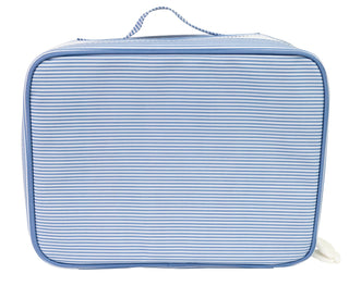 Kids' lunchbox with blue and white stripe pattern by Apple of My Isla