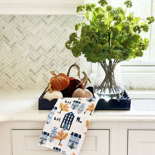 Autumn Village Print Tea Towel