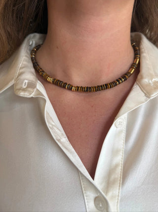 Small Espresso Gemstone Necklace w/ Gold Accents - J.A. Whitney