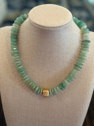Chunky Seafoam Jade Flat Gemstone Necklace - J.A. Whitney