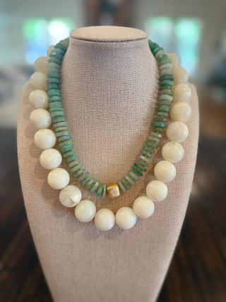 Chunky Seafoam Jade Flat Gemstone Necklace - J.A. Whitney