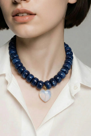 Navy Blue Heart Pendant Necklace - J.A. Whitney