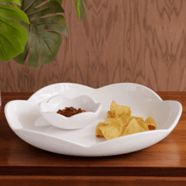 Vida Amelia Round Platter w/ Mini Dip Bowl - White - J.A. Whitney