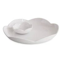 Vida Amelia Round Platter w/ Mini Dip Bowl - White - J.A. Whitney