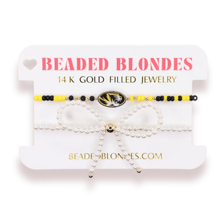 Mizzou Logo & Pearl Bow Stack of 2 Bracelets