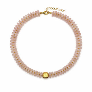 Chunky Rose Quartz Flat Gemstone Necklace