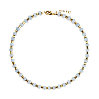 Denim Gemstone Necklace w/ Gold Hammered Accents