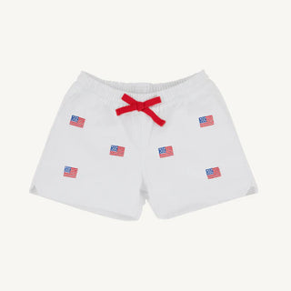 The Beaufort Bonnet Company - Critter Cheryl Twill Shorts - White w/ Flags