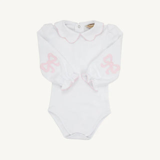 The Beaufort Bonnet Company - Emma's Elbow Patch Onesie - Pink Bow