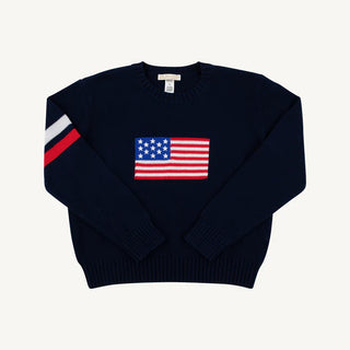The Beaufort Bonnet Company - Seaton Intarsia Sweater - Navy w/ Flag