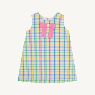 girls plaid dress with pink, green, yellow, purple