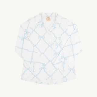 The Beaufort Bonnet Company - Let Me Lounge LS Top - Buckhead Blue Belle Meade Bow