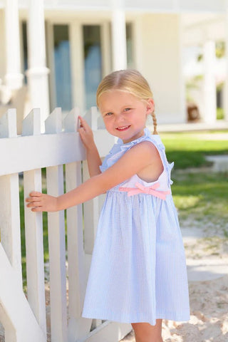 The Beaufort Bonnet Company - Pammy's Pinafore Dress - Blue Seersucker - J.A. Whitney