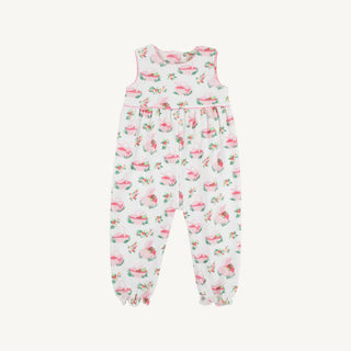 white girls romper with pink picnic print