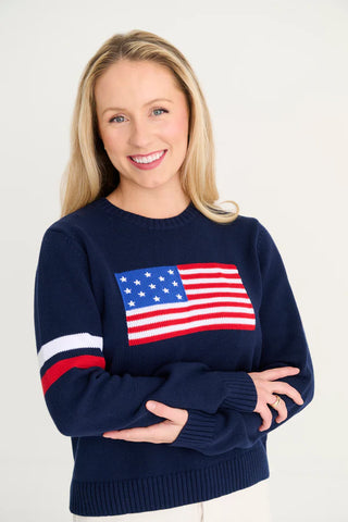 The Beaufort Bonnet Company - Cissy Intarsia Sweater - Navy w/ Flag