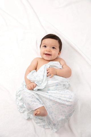 Blue Nursery Toile Swaddle Blanket