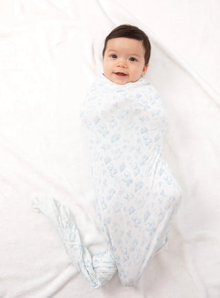 Blue Nursery Toile Swaddle Blanket