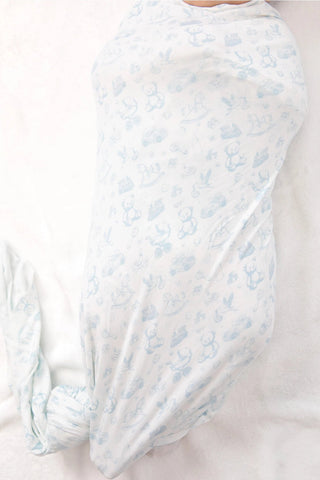 Blue Nursery Toile Swaddle Blanket