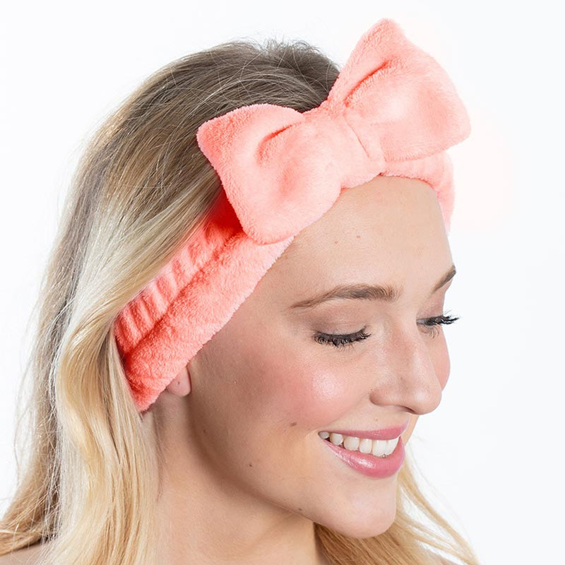 Coral Plush Bow Spa Headband