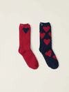 CozyChic Heart Print Sock Set - 2 Pairs - Marine / Scarlet