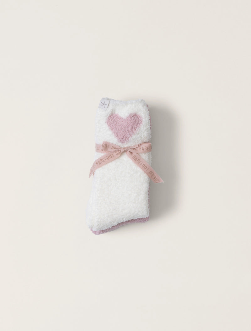 CozyChic Heart Print Sock Set - 2 Pairs - Pink / Pearl